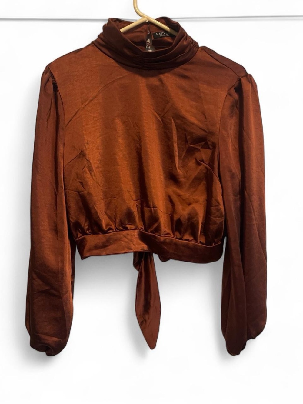 Nasty Gal Rust Satin Tie-Back Long Sleeve Top